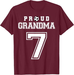 Number 7 Custom Proud Soccer Futbol Grandma Personalized T-Shirt - T-Shirt | Maroon