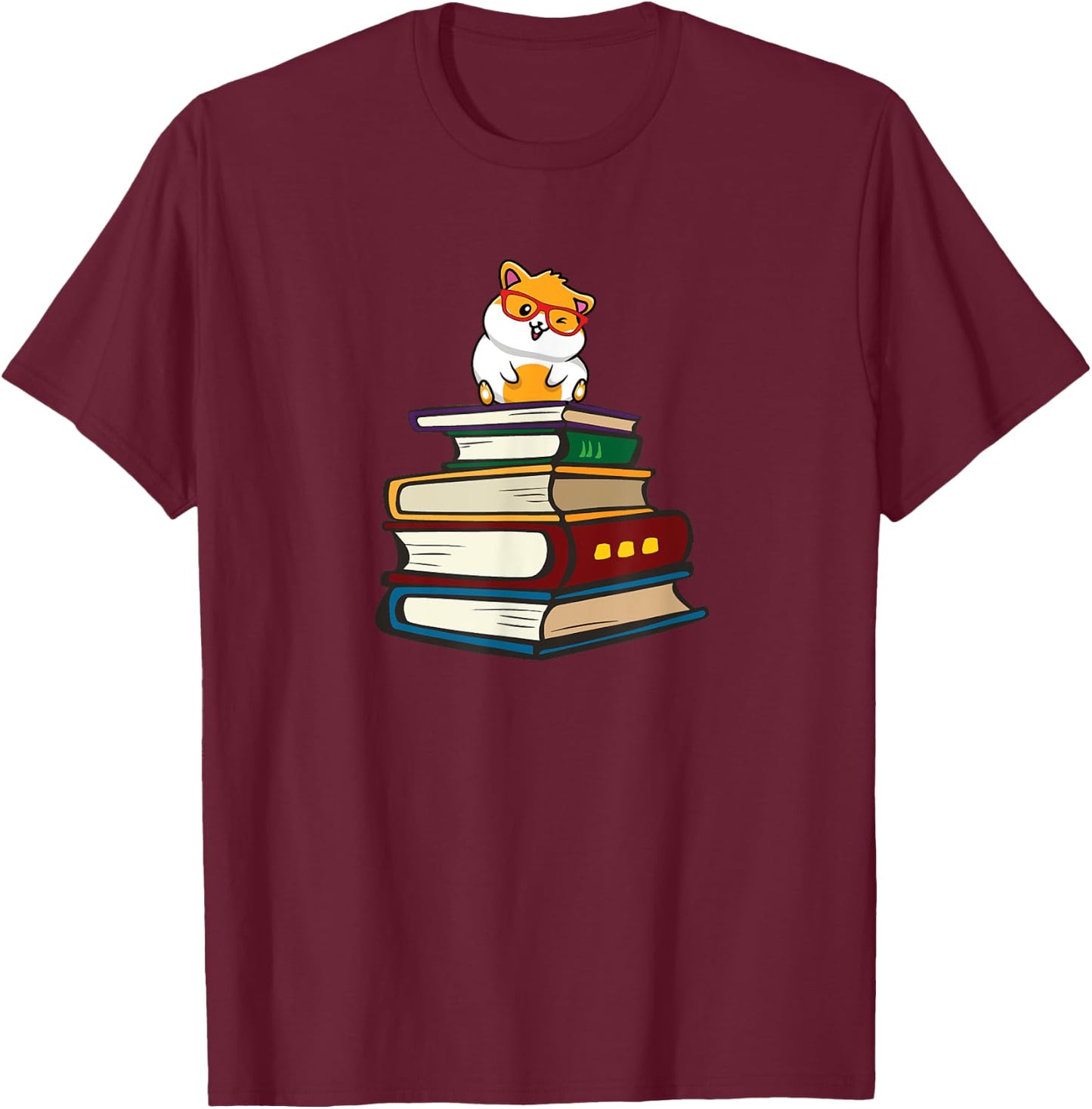 Cute Funny Hipster Glasses Read Books Hamster Lover T-Shirt - T-Shirt | Maroon