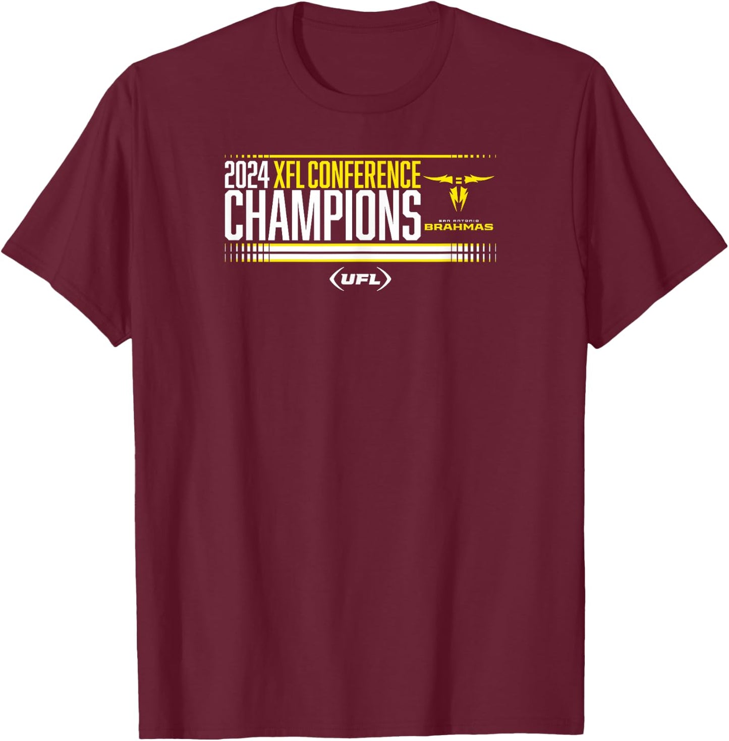 San Antonio Brahmas - 2024 XFL Conference Champions - UFL T-Shirt - T-Shirt | Maroon