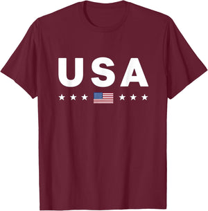 USA T Shirt Women Men Patriotic American Flag July 4th T-Shirt - T-Shirt | Maroon
