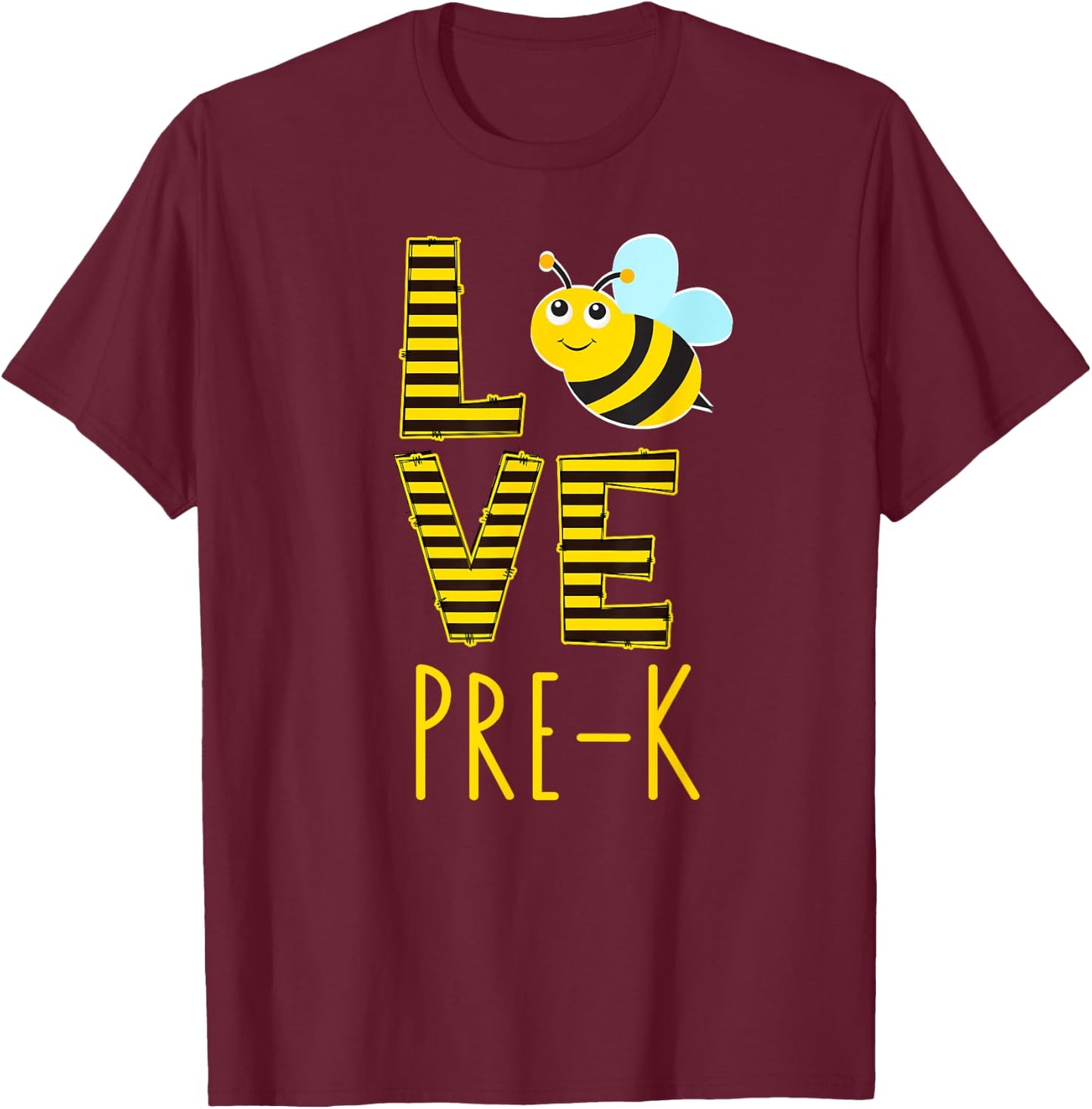 Love Pre-K Back To School Yellow Bee Pre-K Teacher Men Women T-Shirt - T-Shirt | Maroon