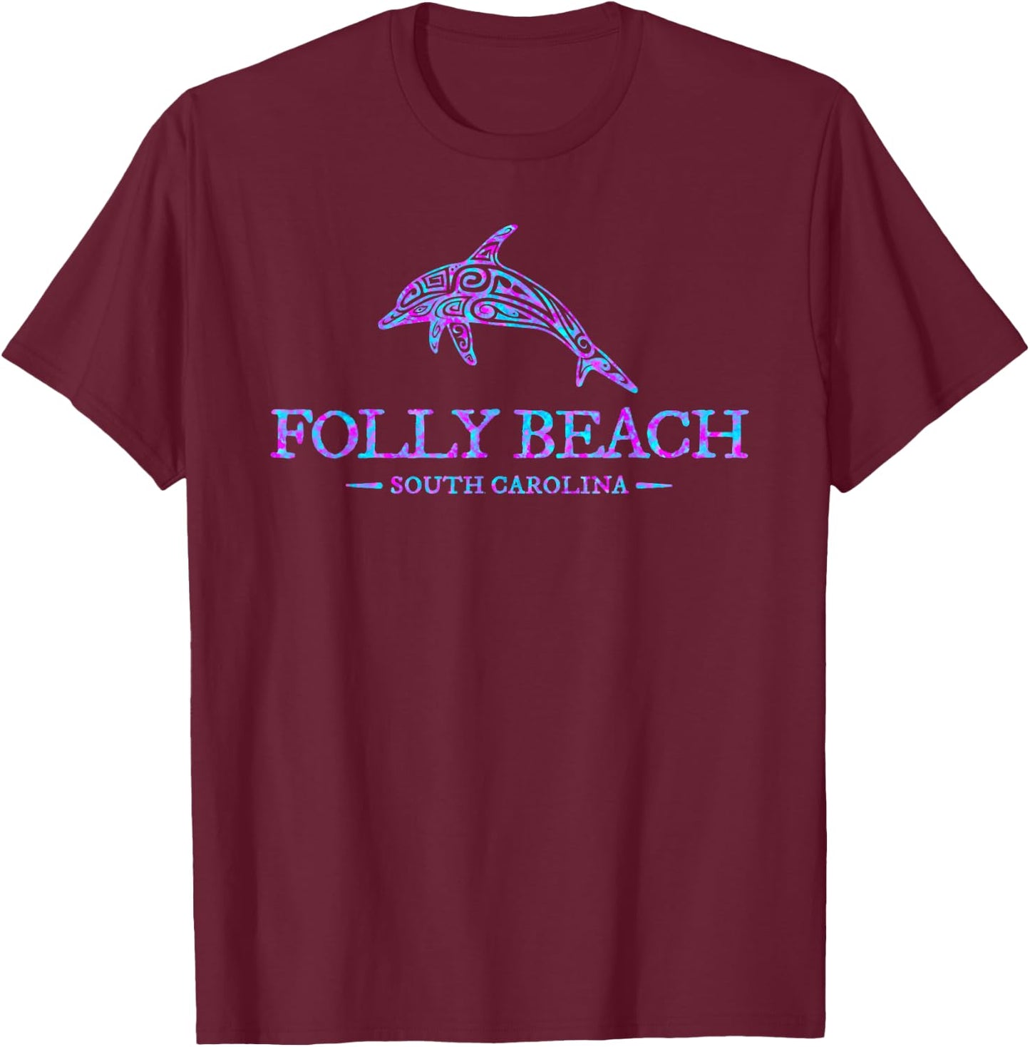 Folly Beach South Carolina Dolphin Boys Girls Souvenir T-Shirt - T-Shirt | Maroon