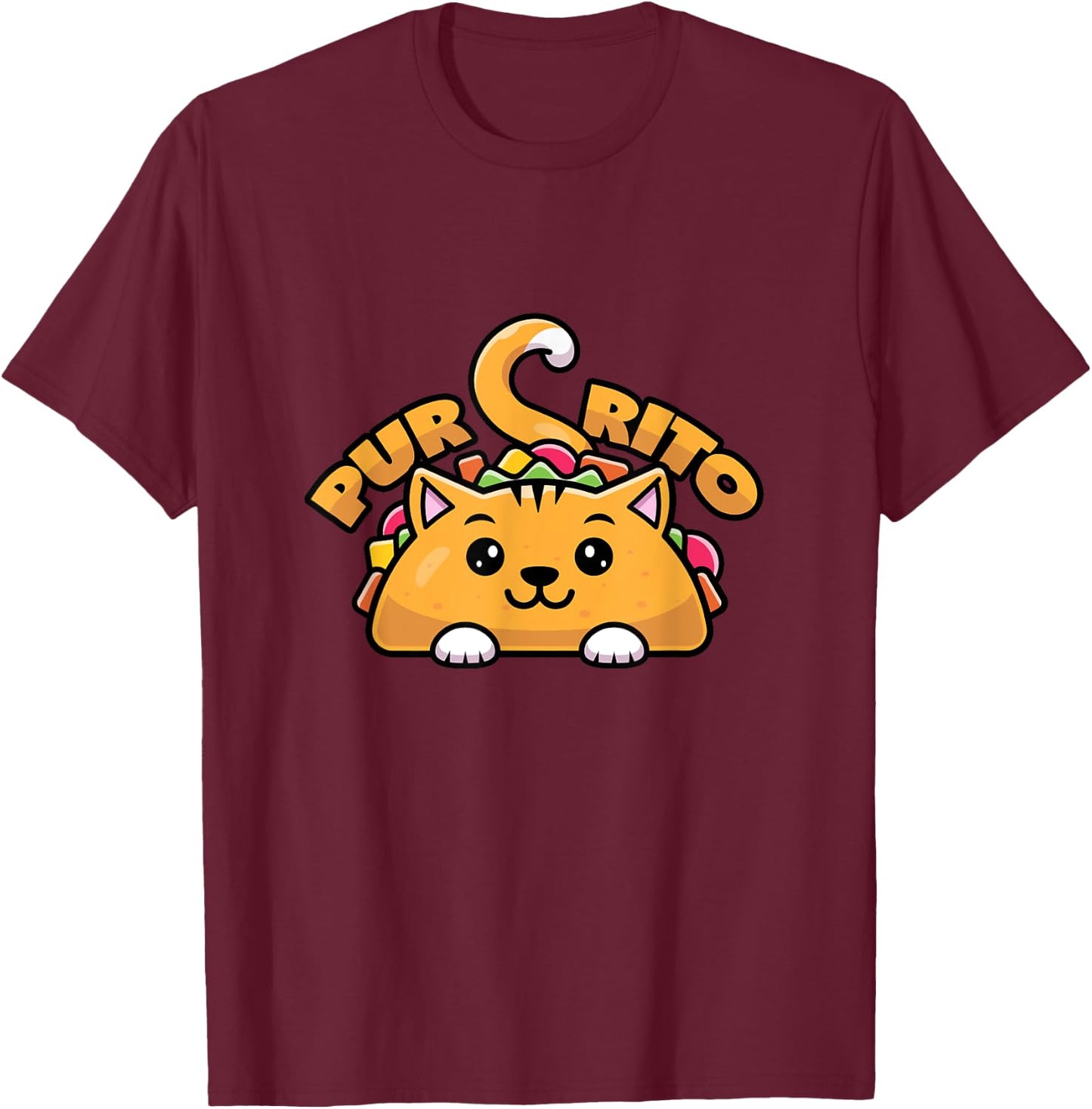 Purring Burrito Cat Pun Women Girls Kids T-Shirt - T-Shirt | Maroon