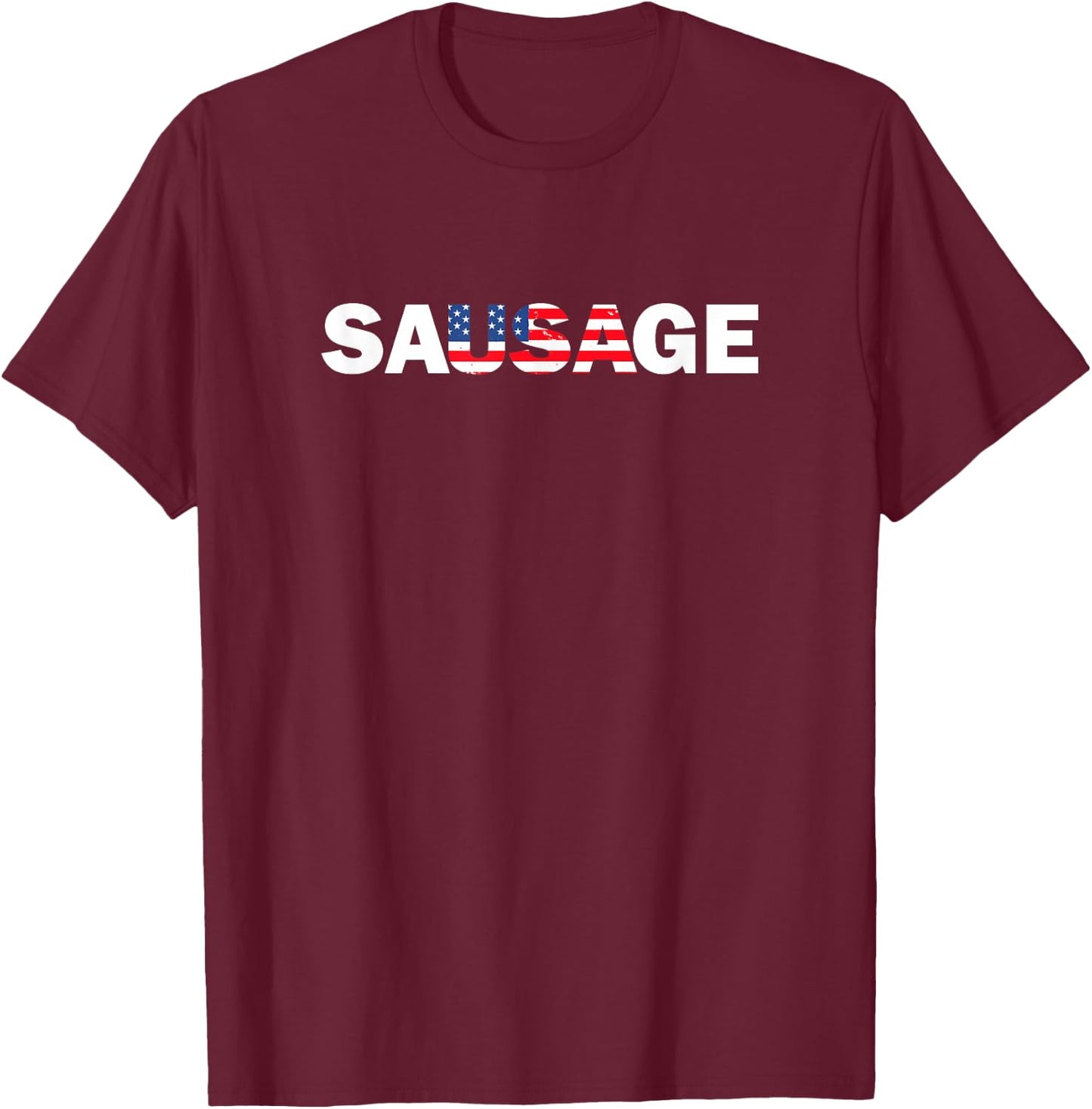 USA American Sausage Funny T-Shirt - T-Shirt | Maroon
