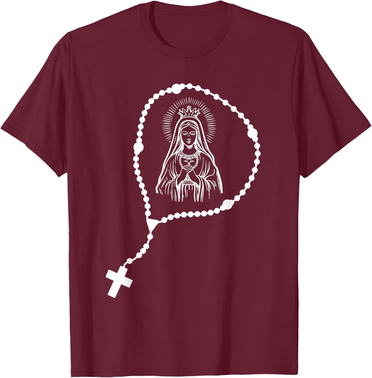Rosary Prayer - Virgin Mary - Religious Catholic T-Shirt - T-Shirt | Maroon