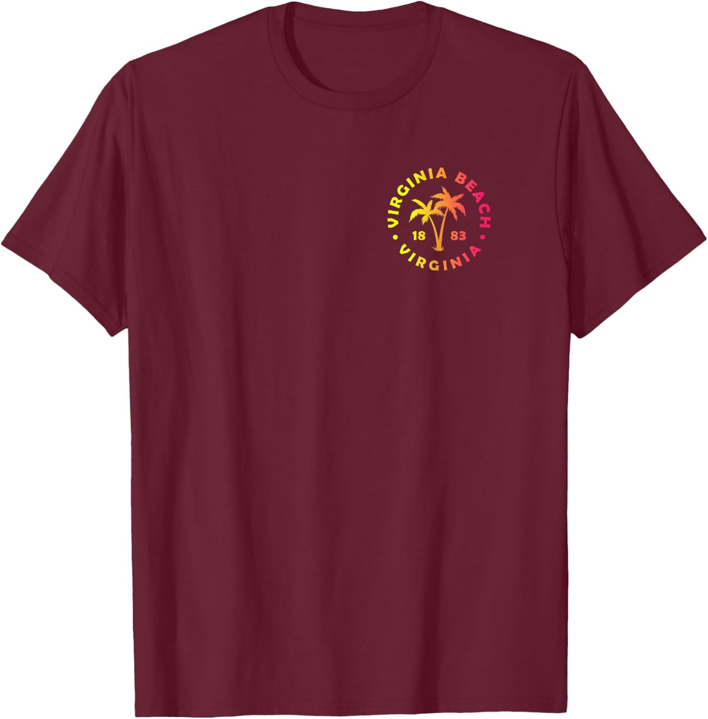 2-Sided Virginia Beach Virginia Colorful Palm Tree Souvenir T-Shirt - T-Shirt | Maroon