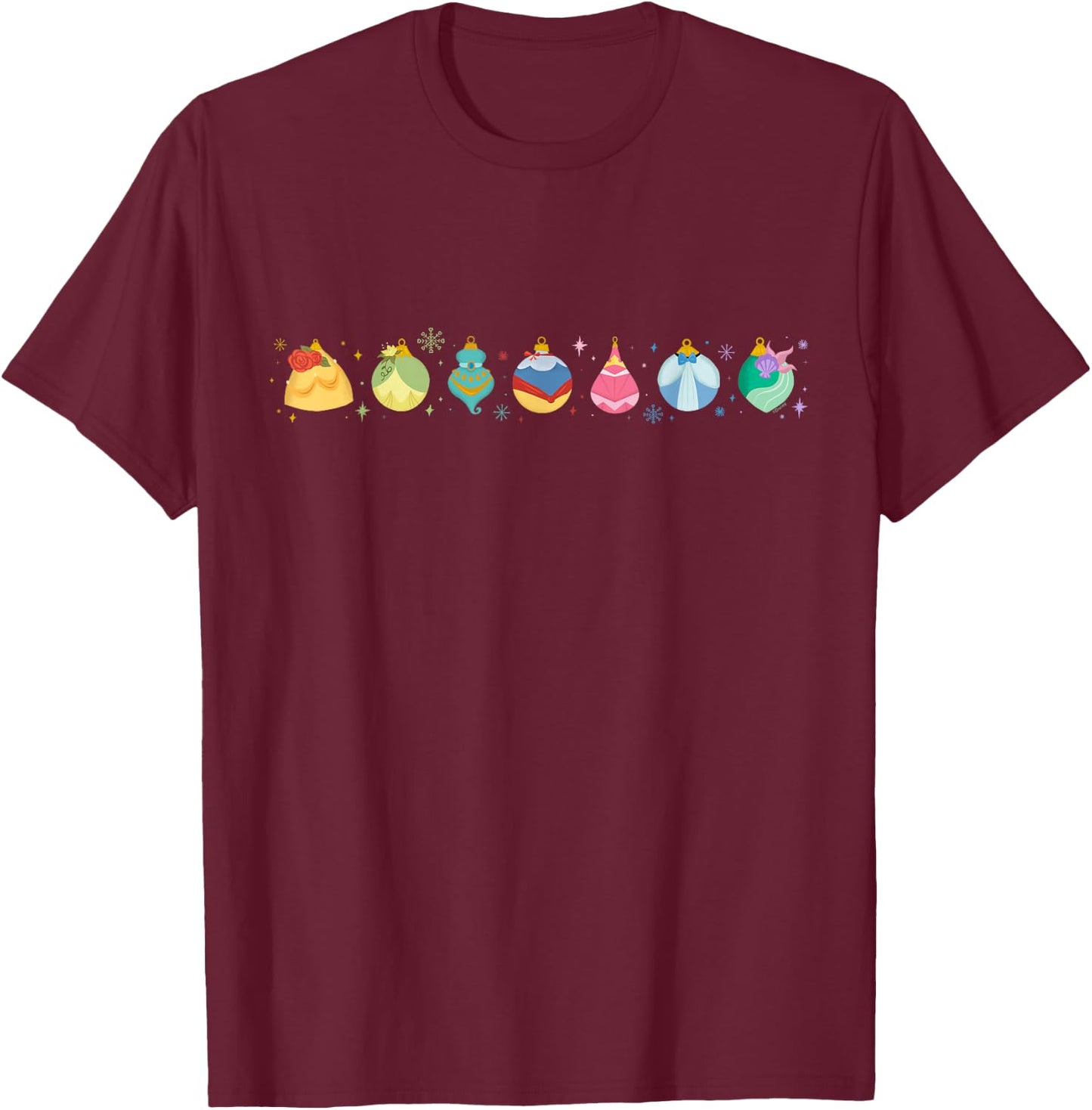 Disney Princess Holiday Enchanted Christmas Ornaments T-Shirt - T-Shirt | Maroon