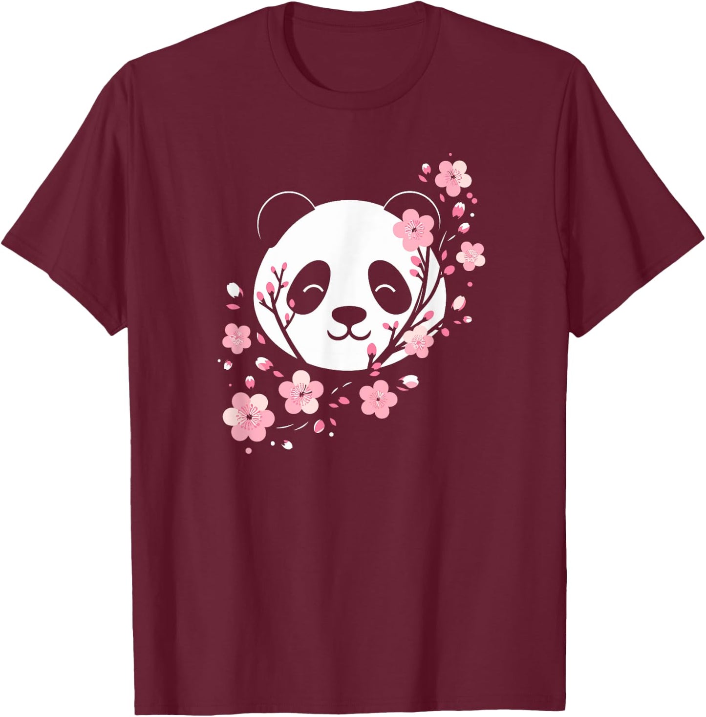 Cherry Blossom Panda Cute Minimalist Giant Panda Bear T-Shirt - T-Shirt | Maroon
