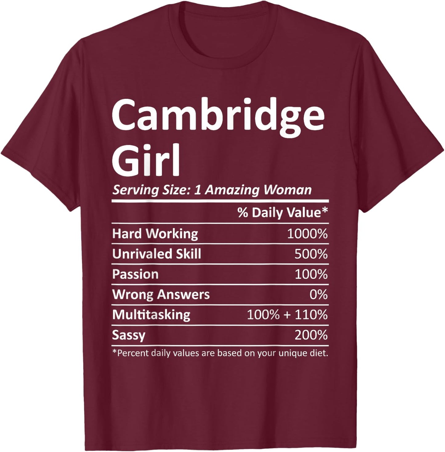CAMBRIDGE GIRL MA MASSACHUSETTS Funny City Home Roots Gift T-Shirt - T-Shirt | Maroon