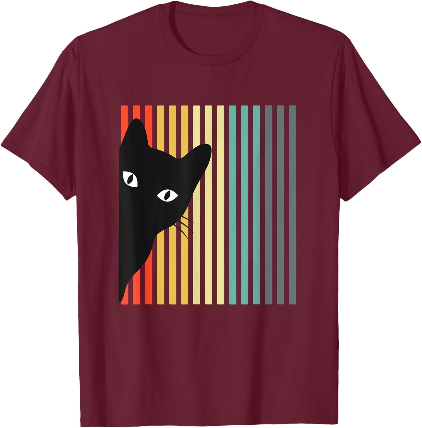 Black Cat Retro Color Cat Lover Design Cat Owner T-Shirt - T-Shirt | Maroon