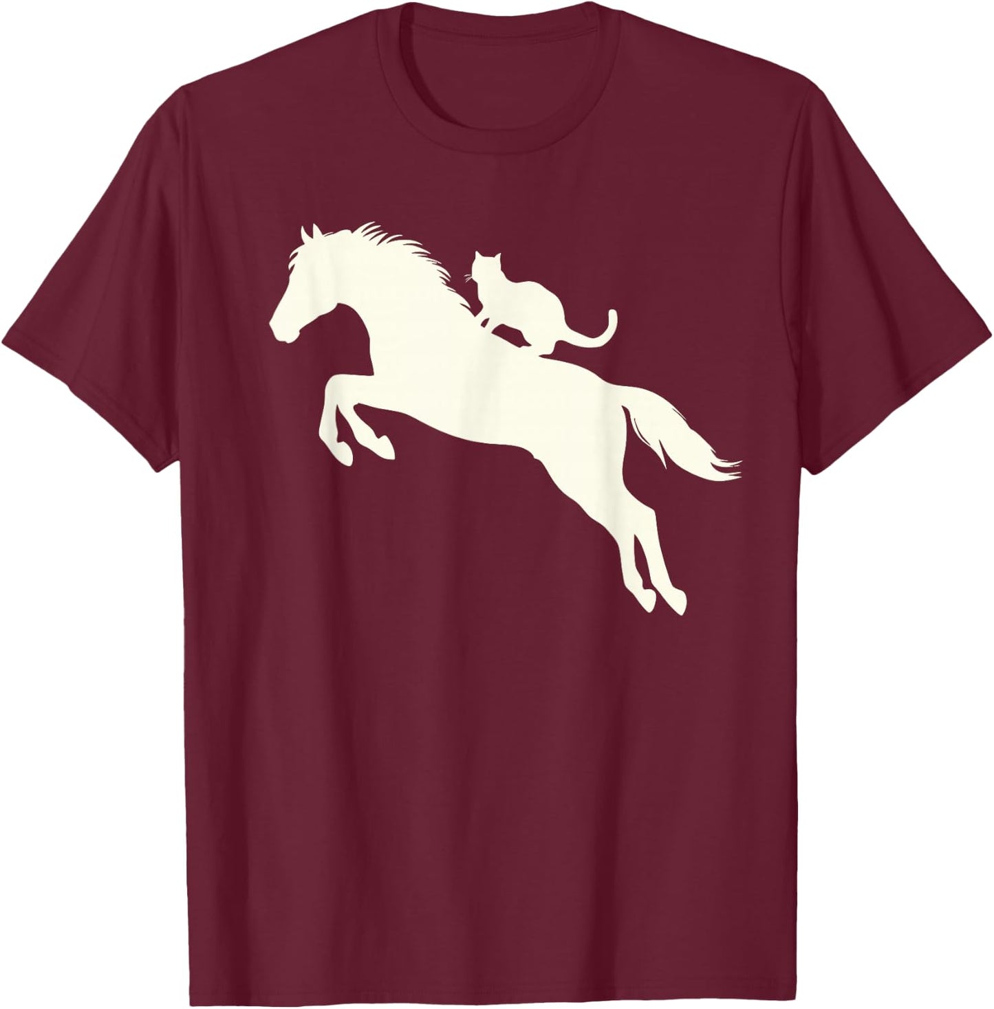 Horseback Riding Cat Silhouette for Animal Lovers Funny Cat T-Shirt - T-Shirt | Maroon