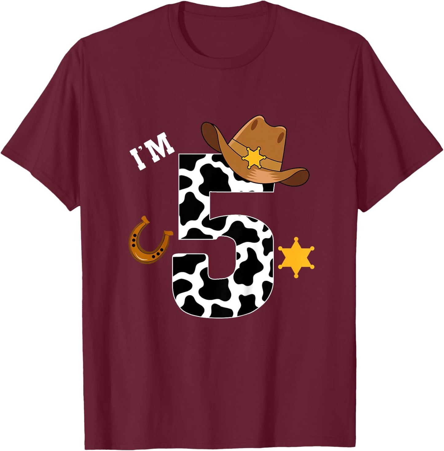Kids 5th Birthday Shirt Boy 5 Year Old Rodeo Western Cowboy T-Shirt - T-Shirt | Maroon