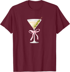 Coquette Pink Bow Martini Time Drinking Vintage T-Shirt - T-Shirt | Maroon