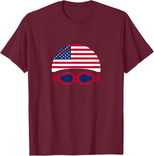 USA Swim Shirt, USA Summer Swimming 2024 Games T-Shirt - T-Shirt | Maroon