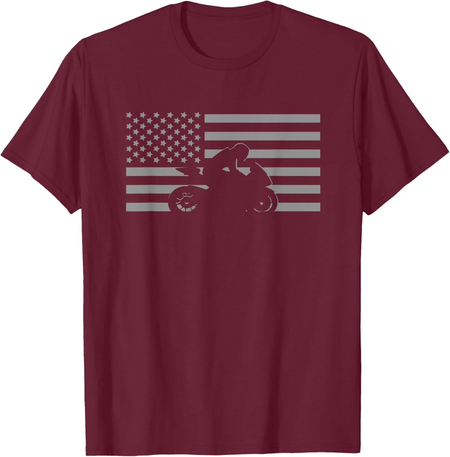American Flag Motorcycle Apparel - Biker Motorcycle T-Shirt - T-Shirt | Maroon