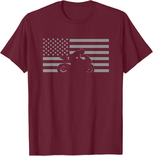 American Flag Motorcycle Apparel - Biker Motorcycle T-Shirt - T-Shirt | Maroon