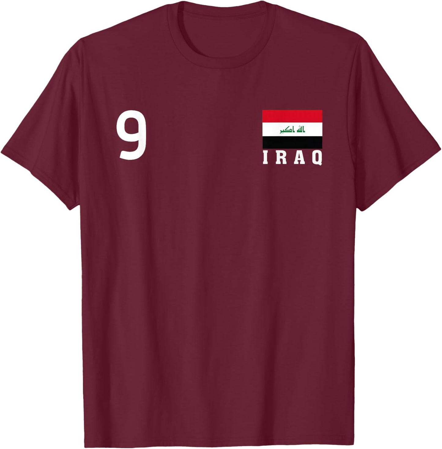 Iraq Number 9 National Flag Country Heritage T-Shirt - T-Shirt | Maroon