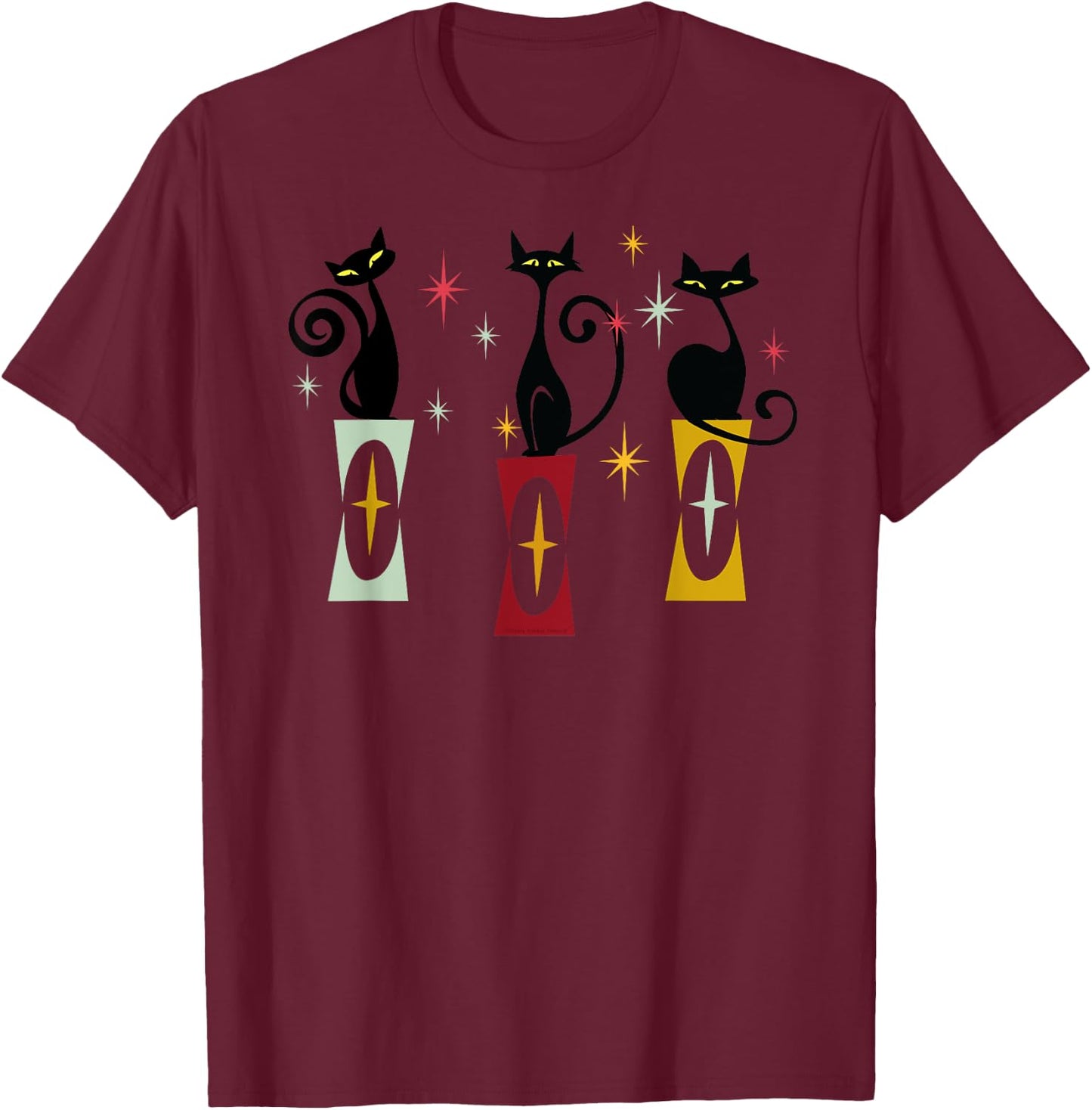 Vintage Cats Mid-Century Modern 50s 60s Retro Cat T-Shirt - T-Shirt | Maroon