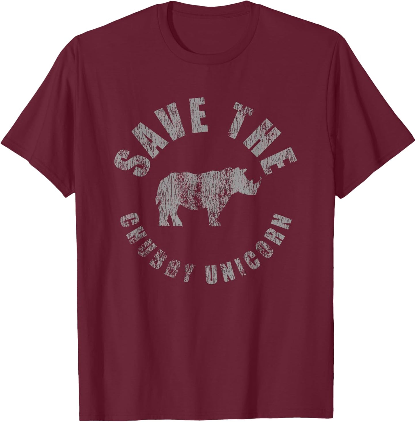 Distressed Save The Chubby Unicorn T-Shirt - T-Shirt | Maroon