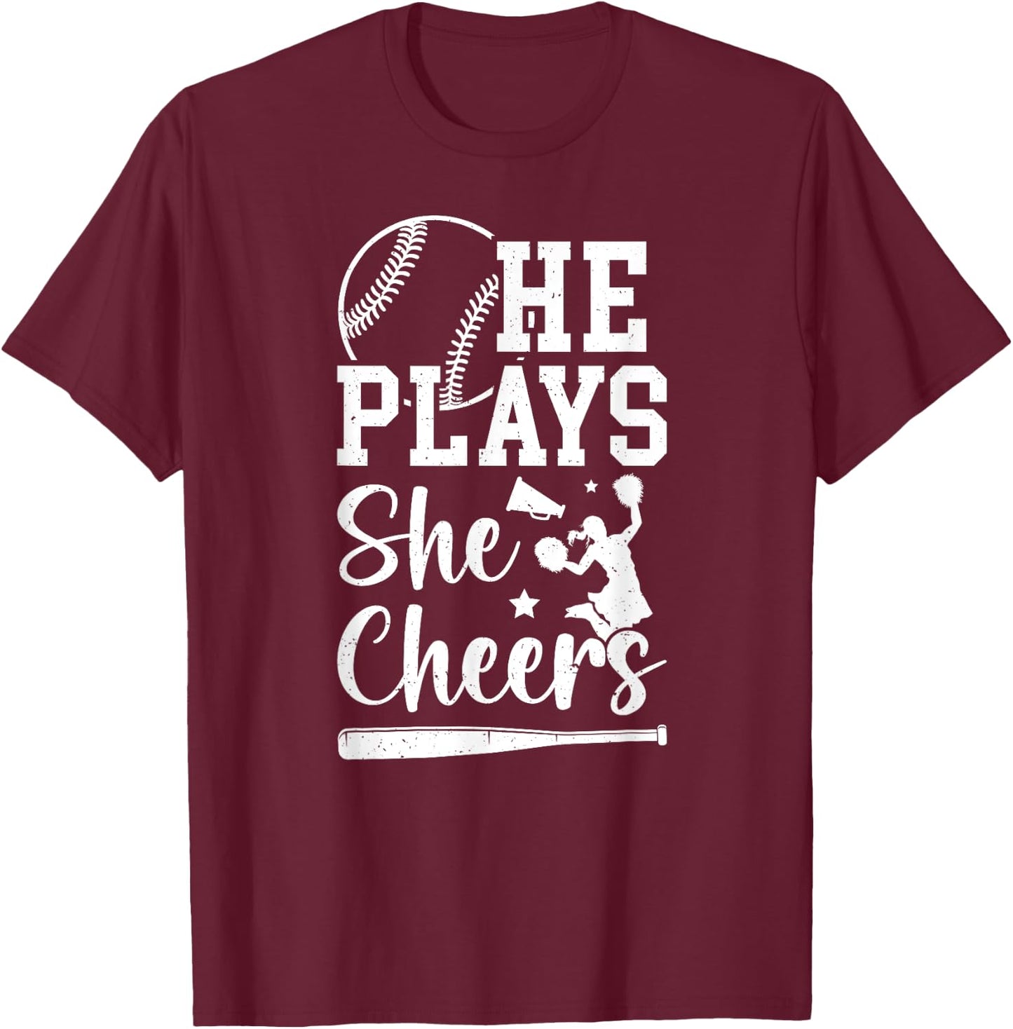 He Plays She Cheers Baseball And Cheer Mom T-Shirt - T-Shirt | Maroon