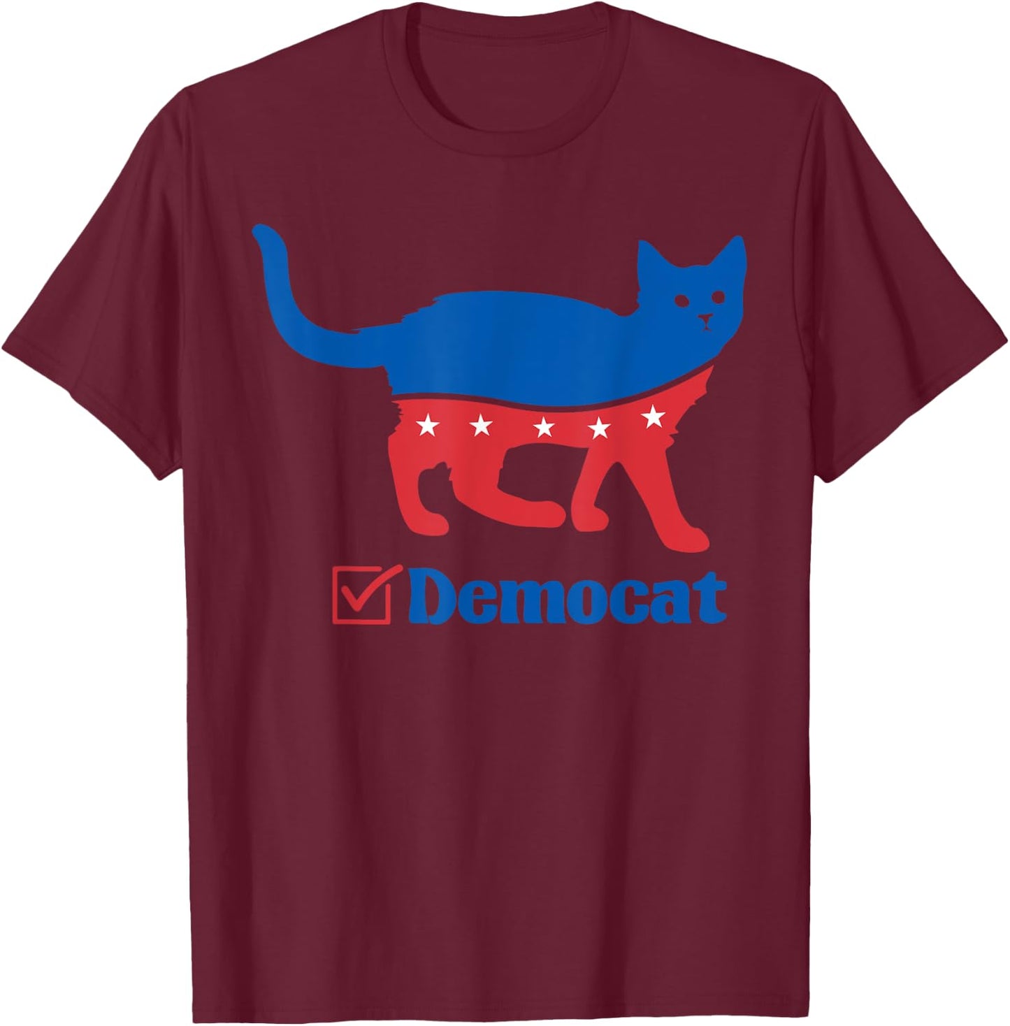 Vote Cat Democrat Liberal Cat Lover Biden Harris 2024 Men Women T-Shirt - T-Shirt | Maroon