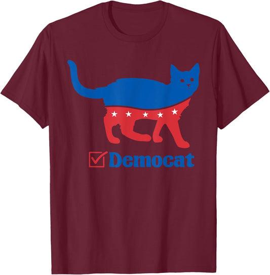 Vote Cat Democrat Liberal Cat Lover Biden Harris 2024 Men Women T-Shirt - T-Shirt | Maroon