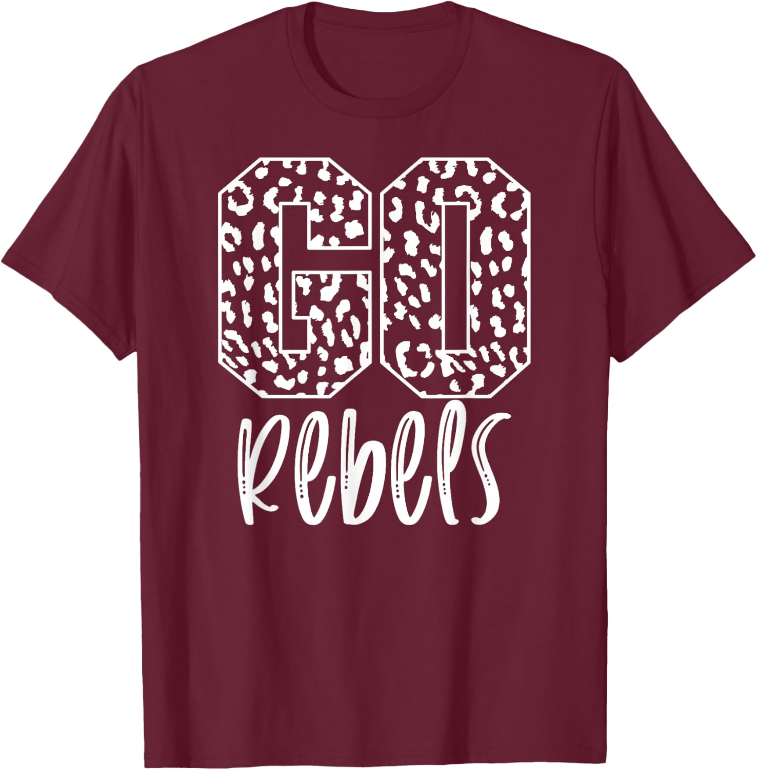 Rebels Team Mascot School Spirit Game Night Leopard Print T-Shirt - T-Shirt | Maroon