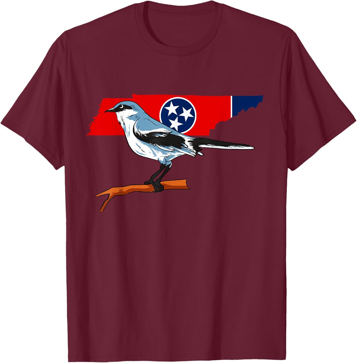 Tennessee Flag With Mockingbird US State Bird T-Shirt - T-Shirt | Maroon