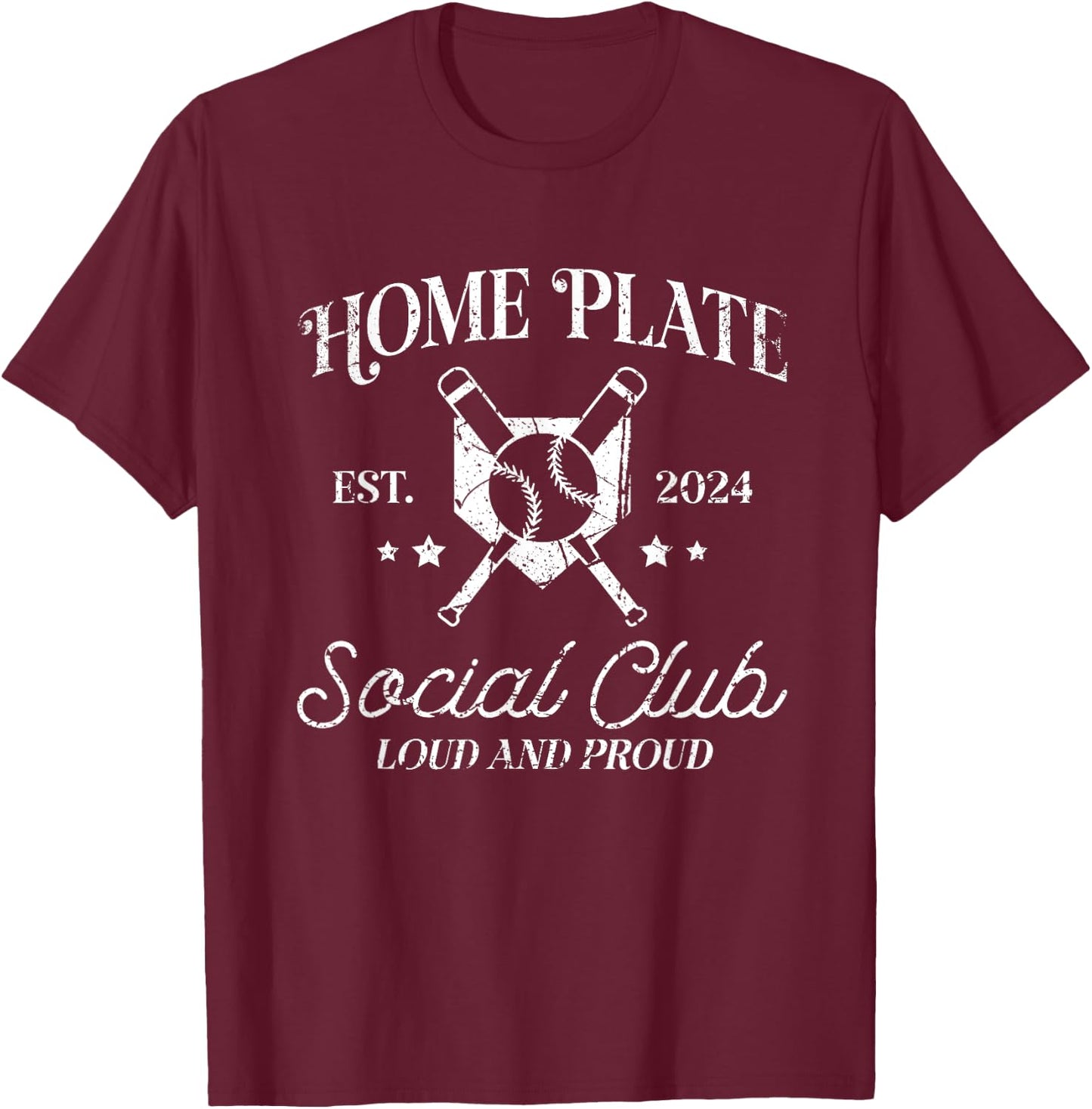 Vintage Baseball Home Plate Social Club T-Shirt - T-Shirt | Maroon