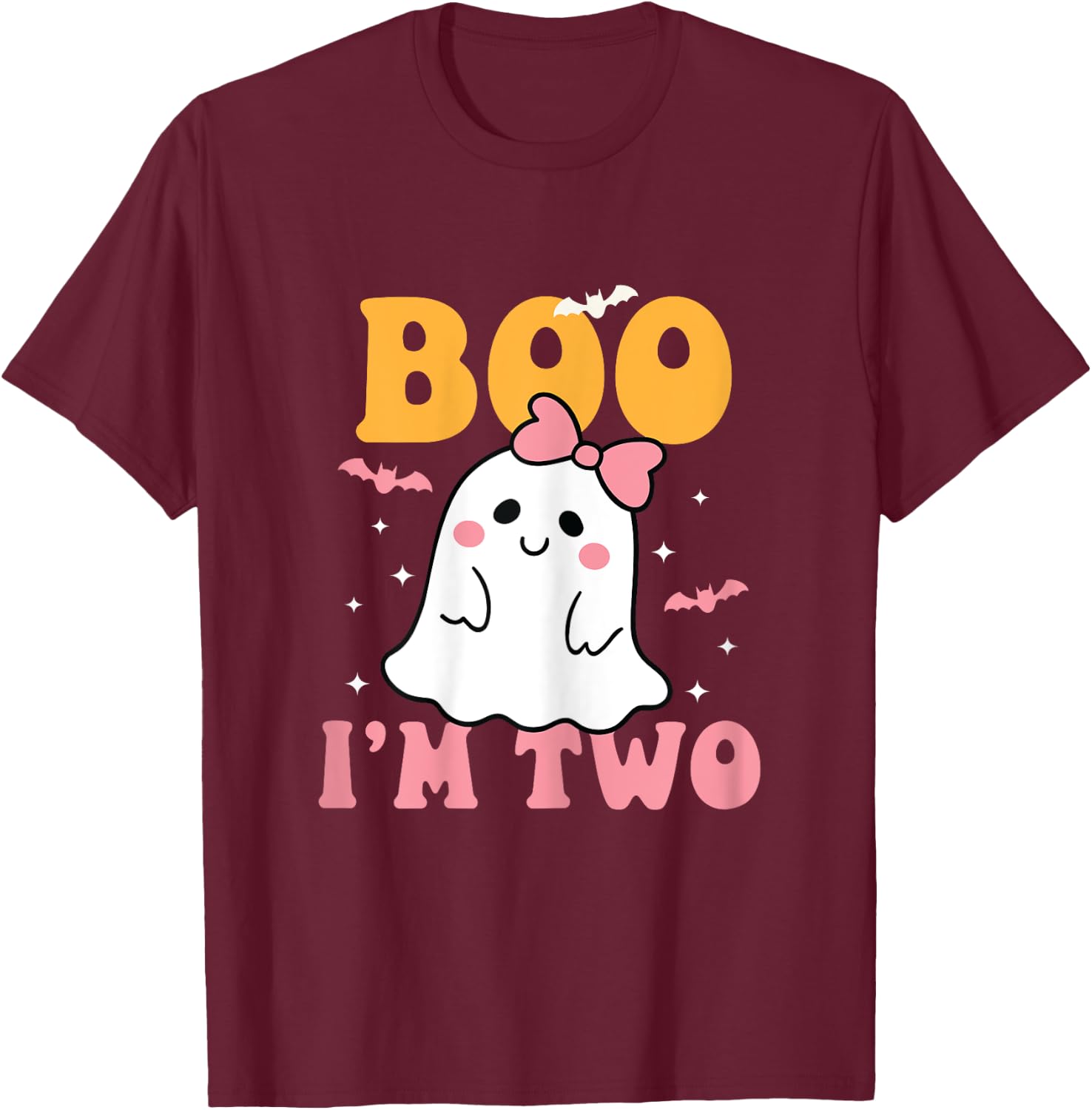 Boo I'm Two Cute Birthday Ghost Halloween 2 Years Old Girl T-Shirt - T-Shirt | Maroon