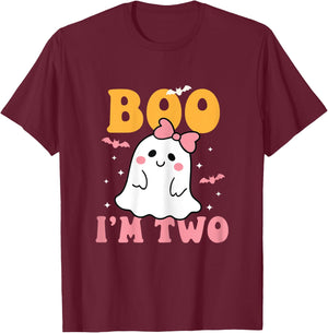 Boo I'm Two Cute Birthday Ghost Halloween 2 Years Old Girl T-Shirt - T-Shirt | Maroon