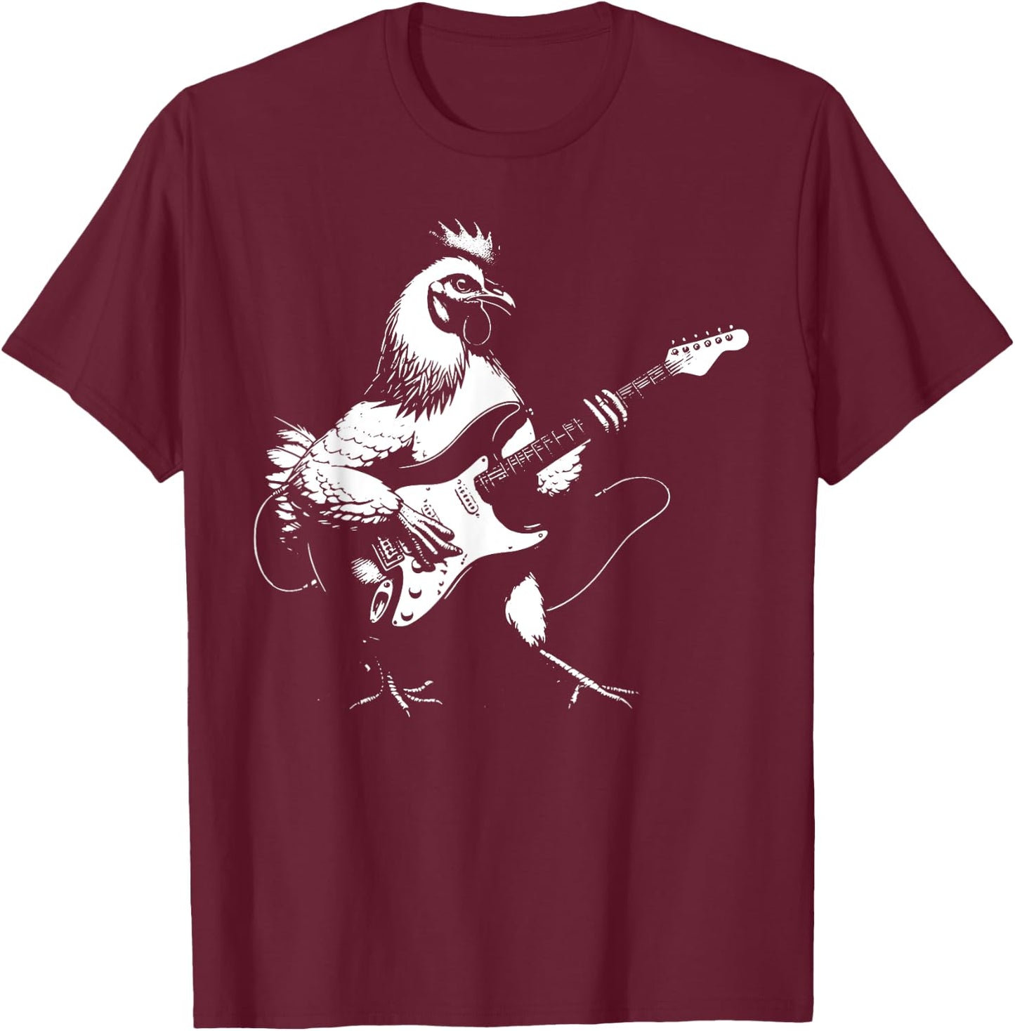 Chicken Playing Bass Guitar Shirt Men Animal Playing Guitar T-Shirt - T-Shirt | Maroon