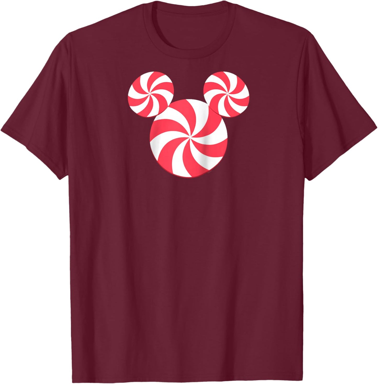 Disney Mickey Mouse Icon Christmas Peppermint Candy Holiday Raglan Baseball T-Shirt - T-Shirt | Maroon