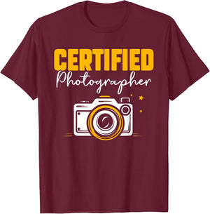 Certified Photographer Camera Job Photographers Photography T-Shirt - T-Shirt | Maroon