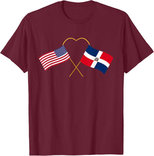 Dominican heritage USA Dom Rep American Flag Dominican Flag T-Shirt - T-Shirt | Maroon