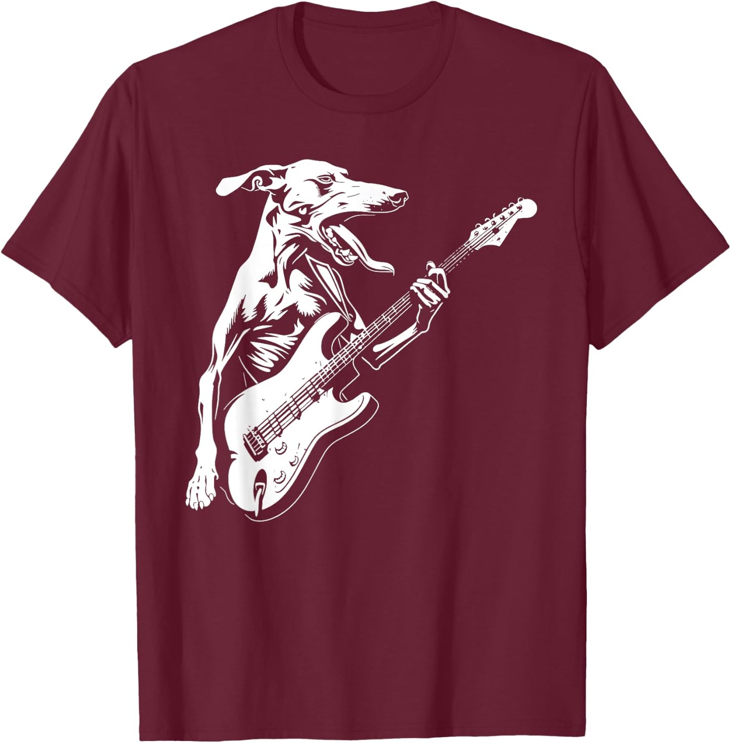 Dog Guitarist Guitar - Greyhound Dad Mom T-Shirt - T-Shirt | Maroon