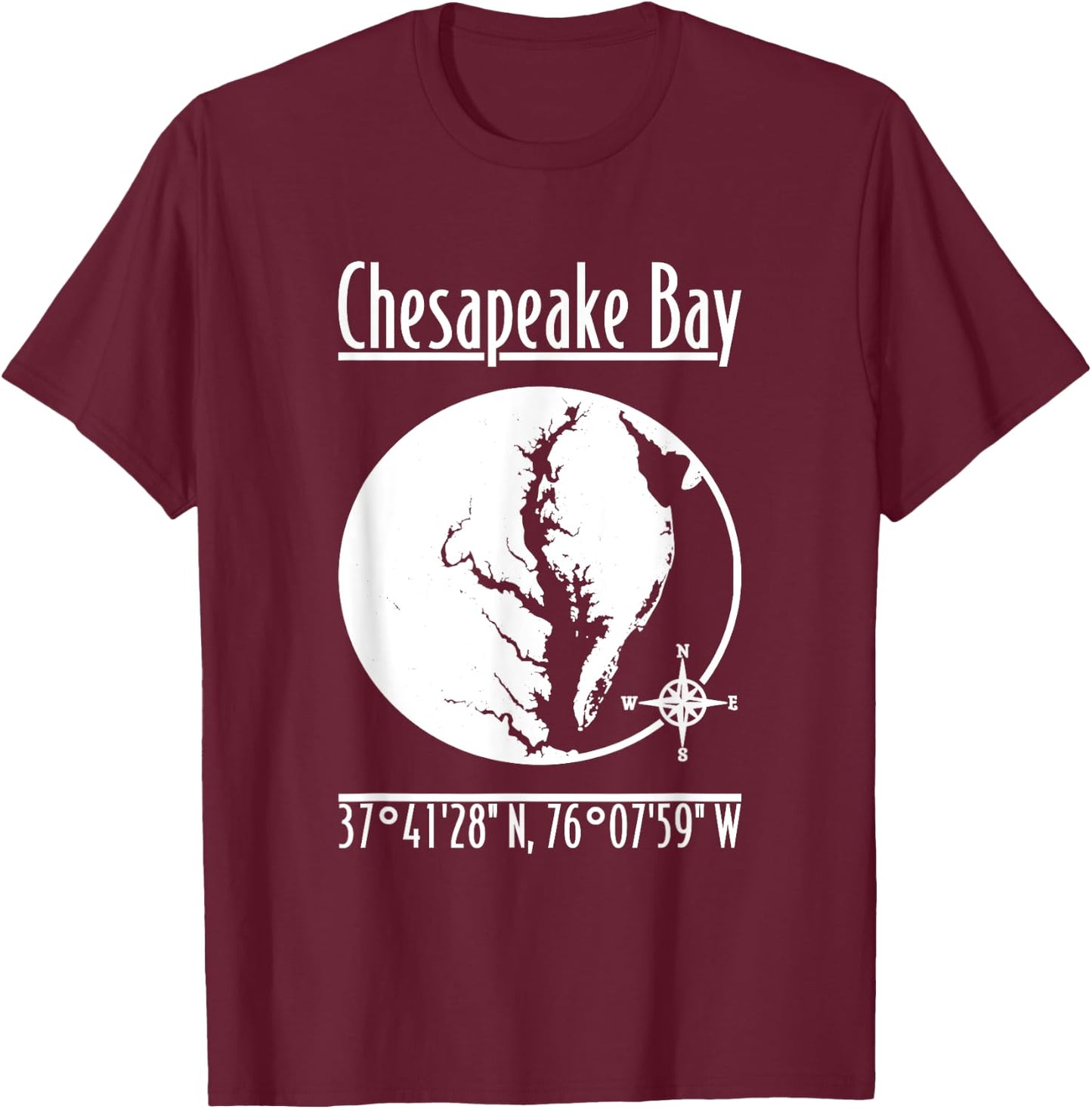 Designed by GeoGearCo Modern Chesapeake Bay Nature , Men's -Adults, Short Sleeve, Black, Small T-Shirt - T-Shirt | Maroon