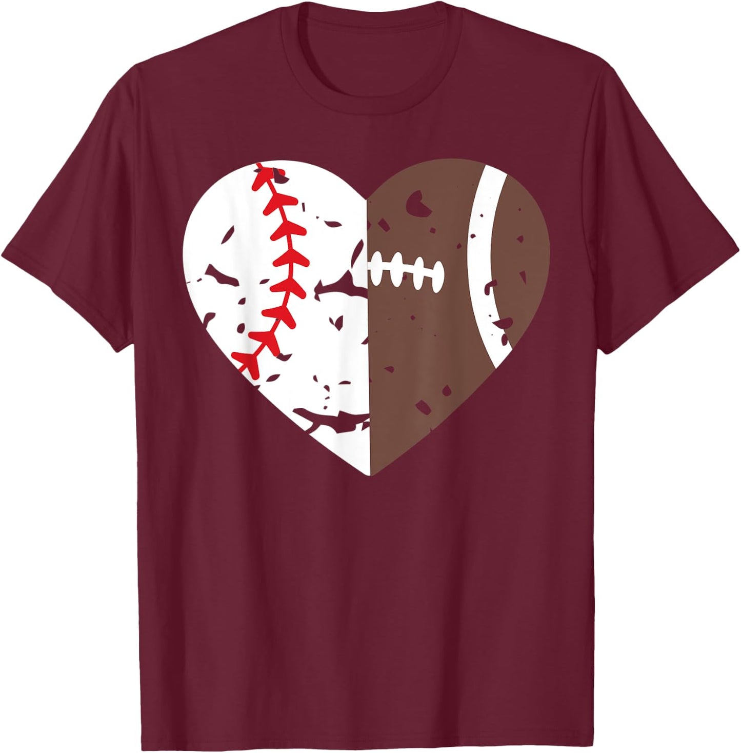 Half Baseball Half Football Heart Players T-Shirt - T-Shirt | Maroon