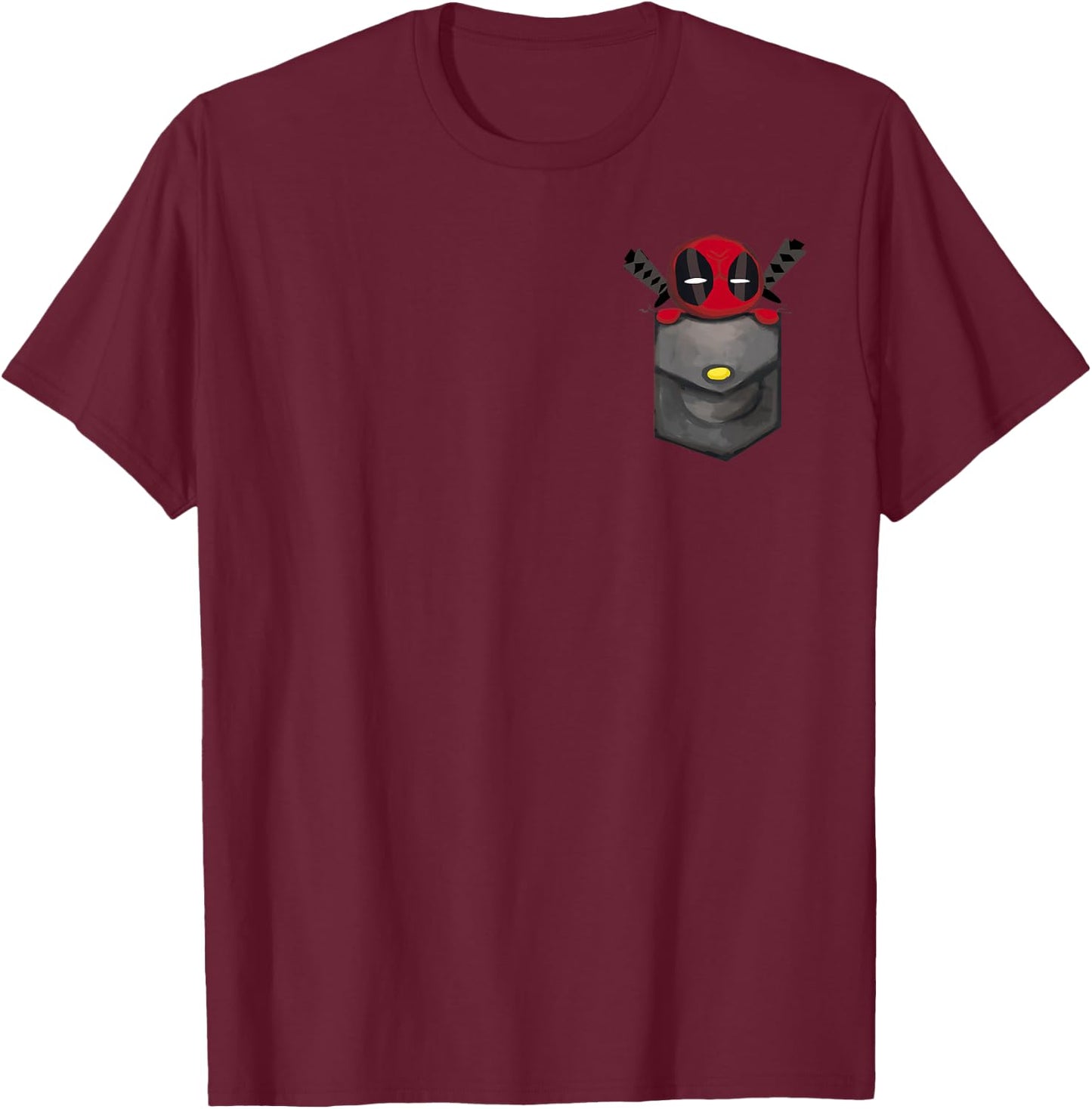 Marvel Deadpool Cute Comic Cartoon Faux Pocket Small T-Shirt - T-Shirt | Maroon