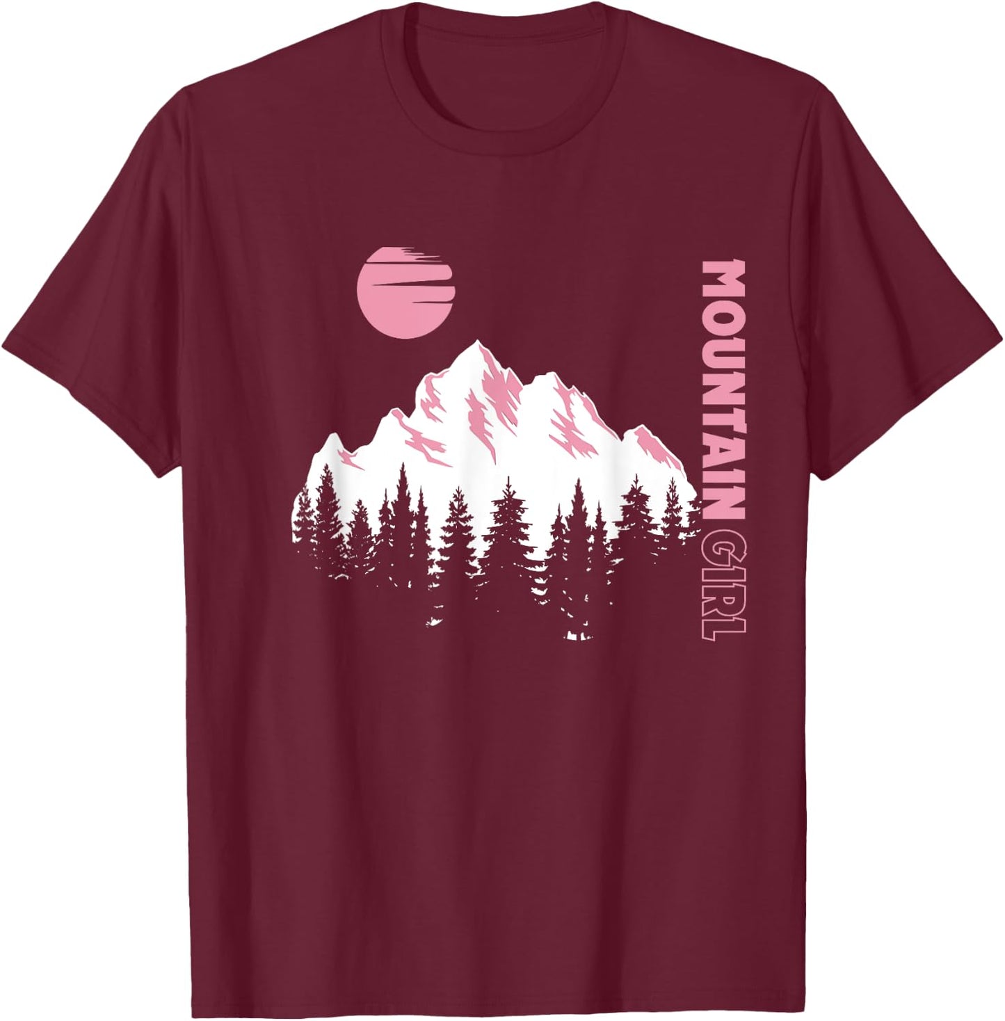 Mountain Girl Outdoor Loving Girl Mountain Moon Girl T-Shirt - T-Shirt | Maroon