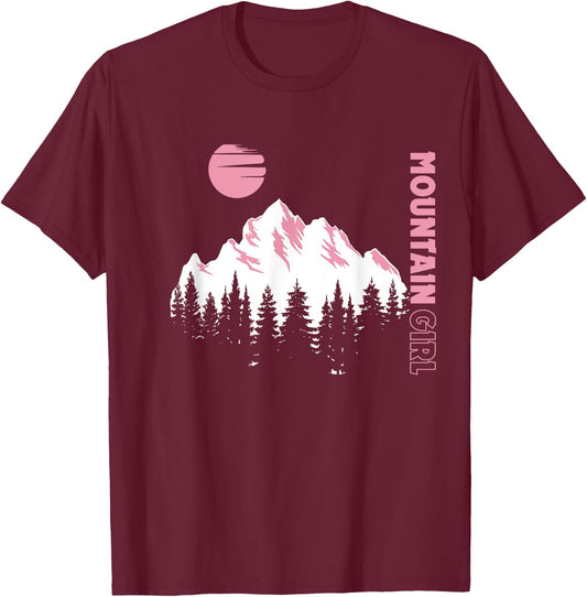 Mountain Girl Outdoor Loving Girl Mountain Moon Girl T-Shirt - T-Shirt | Maroon