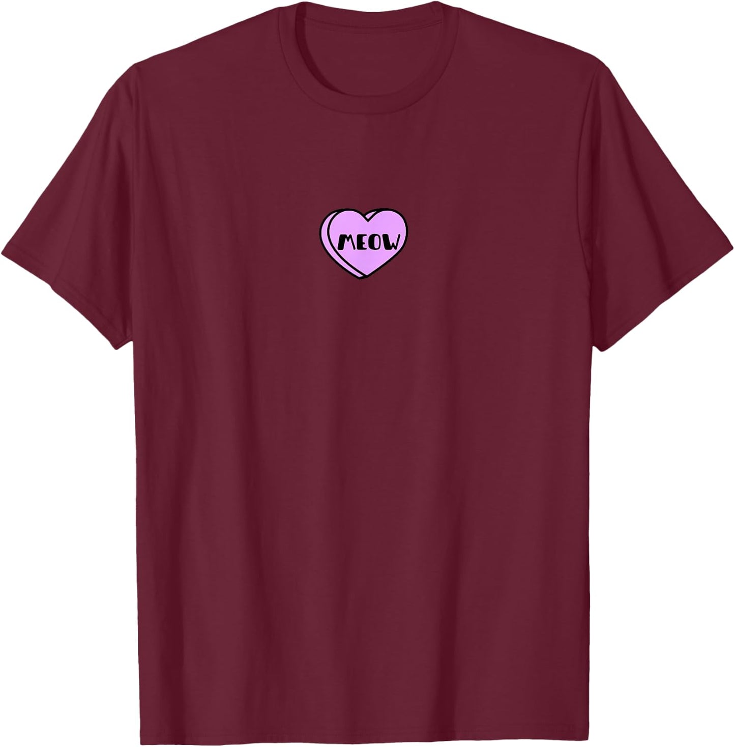 Meow Love Heart Valentines Candy Funny Word Cat Lover Lady T-Shirt - T-Shirt | Maroon