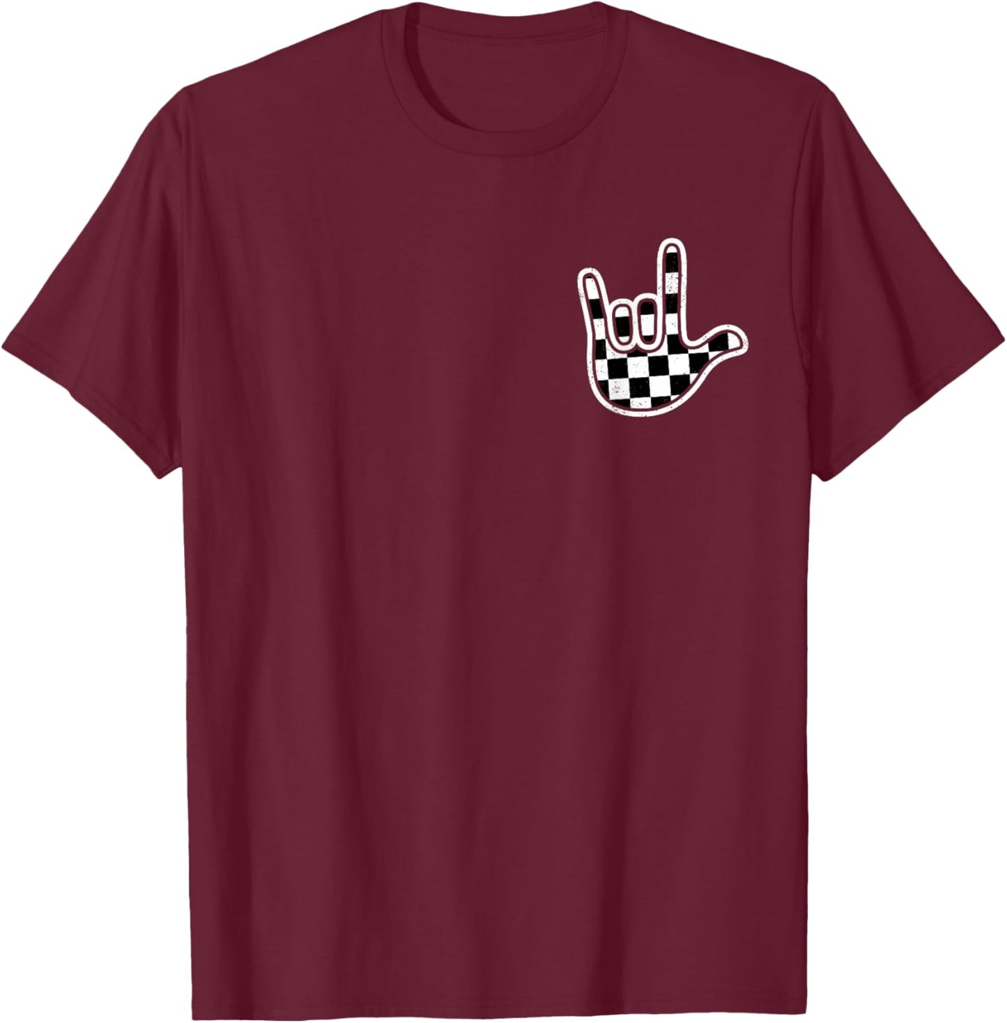Checkered ASL Race Car Flag Retro Kids Teens Boys ASL T-Shirt - T-Shirt | Maroon