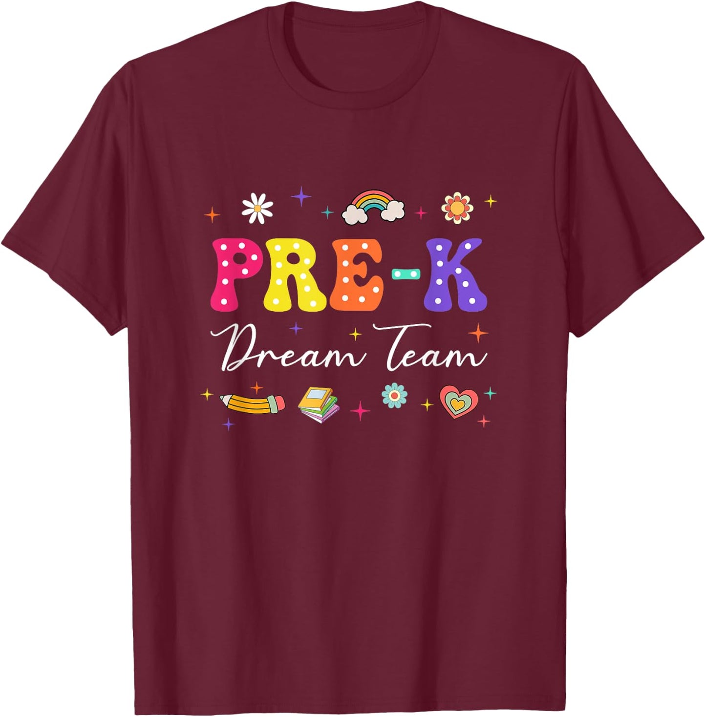 Groovy Pre-K Dream Team Back To School Teacher Kids T-Shirt - T-Shirt | Maroon