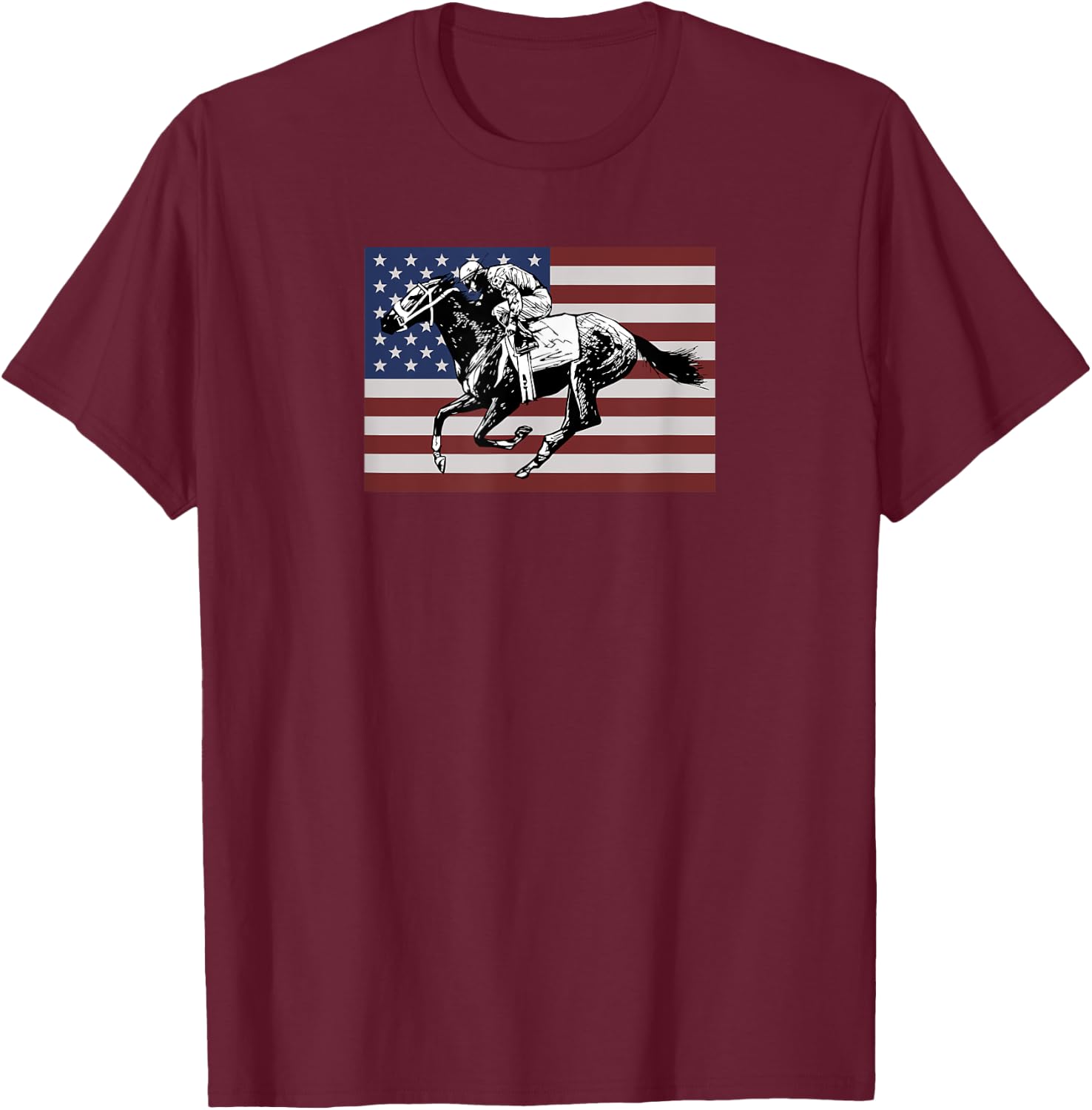 Horse Racer American Flag - Patriotic Equine Horse Race USA T-Shirt - T-Shirt | Maroon