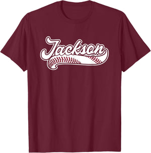 Jackson Funny Personalized Baseball Fan Birthday Name Gift T-Shirt - T-Shirt | Maroon