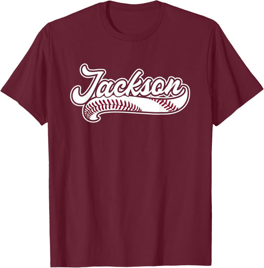 Jackson Funny Personalized Baseball Fan Birthday Name Gift T-Shirt - T-Shirt | Maroon