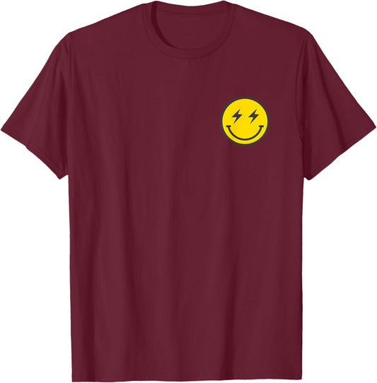 Minimalist 80s Lightning Bolt Eyes Happy Smiling Smile Face T-Shirt - T-Shirt | Maroon