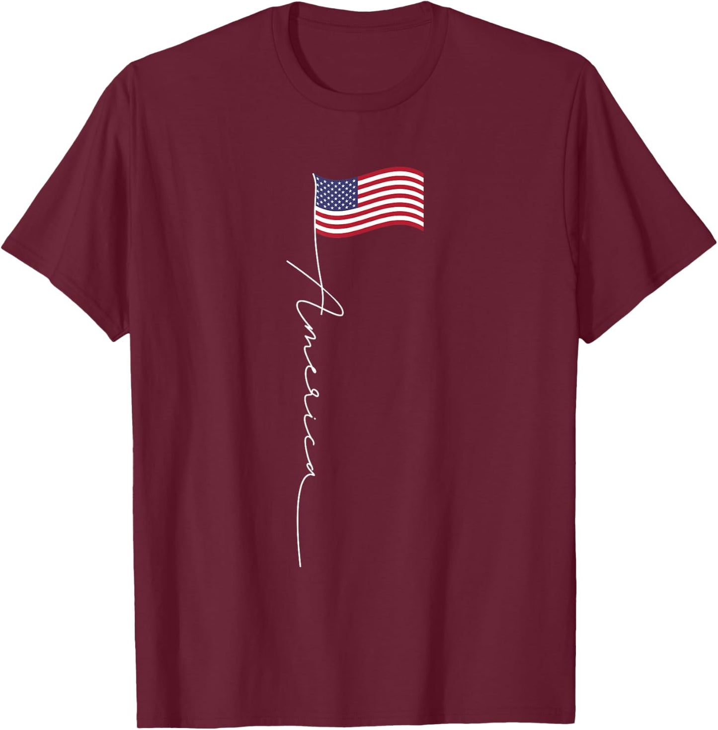 America Signature Flag Pole - Patriotic American Flag T-Shirt - T-Shirt | Maroon