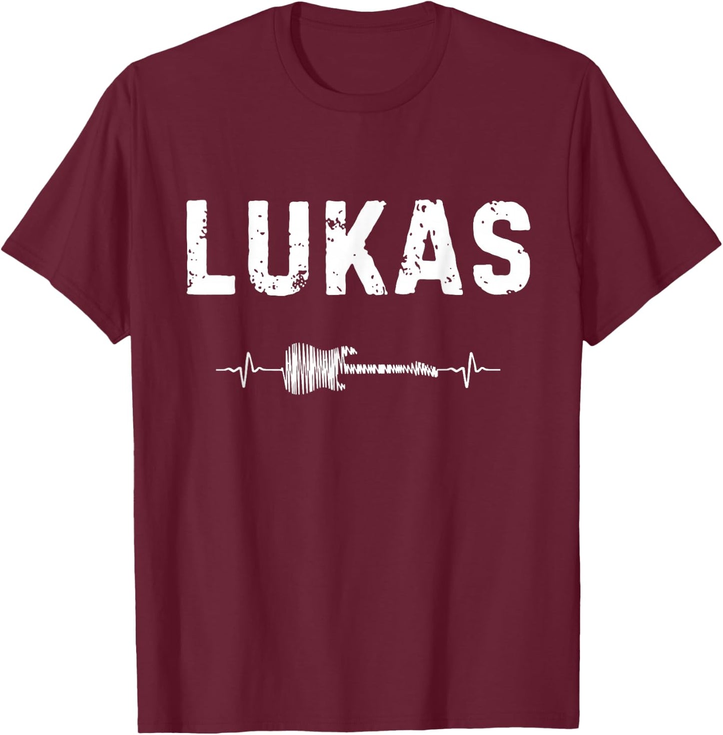 Lukas Guitar Heartbeat Music Guitarist Retro Vintage T-Shirt - T-Shirt | Maroon